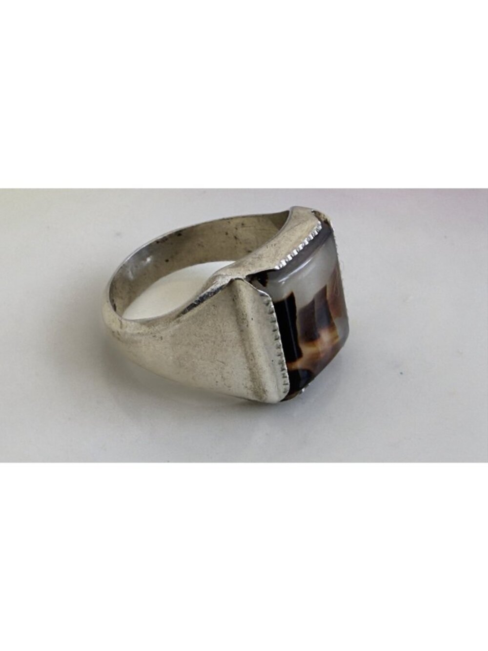 Vintage 50s Wheeler Mfg Sterling Dendritic Picture Agate Ring Size 6 3/4 - Picture 10 of 11